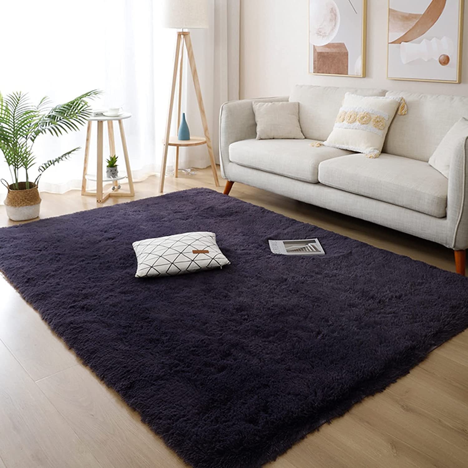 Przytulny czarny puszysty dywan z długim włosiem 200 x 240 cm - miękki dywan z długim runem do salonu, pokoju zabaw dla dzieci, dekoracja domu, futrzana mata podłogowa, wygodna i stylowa