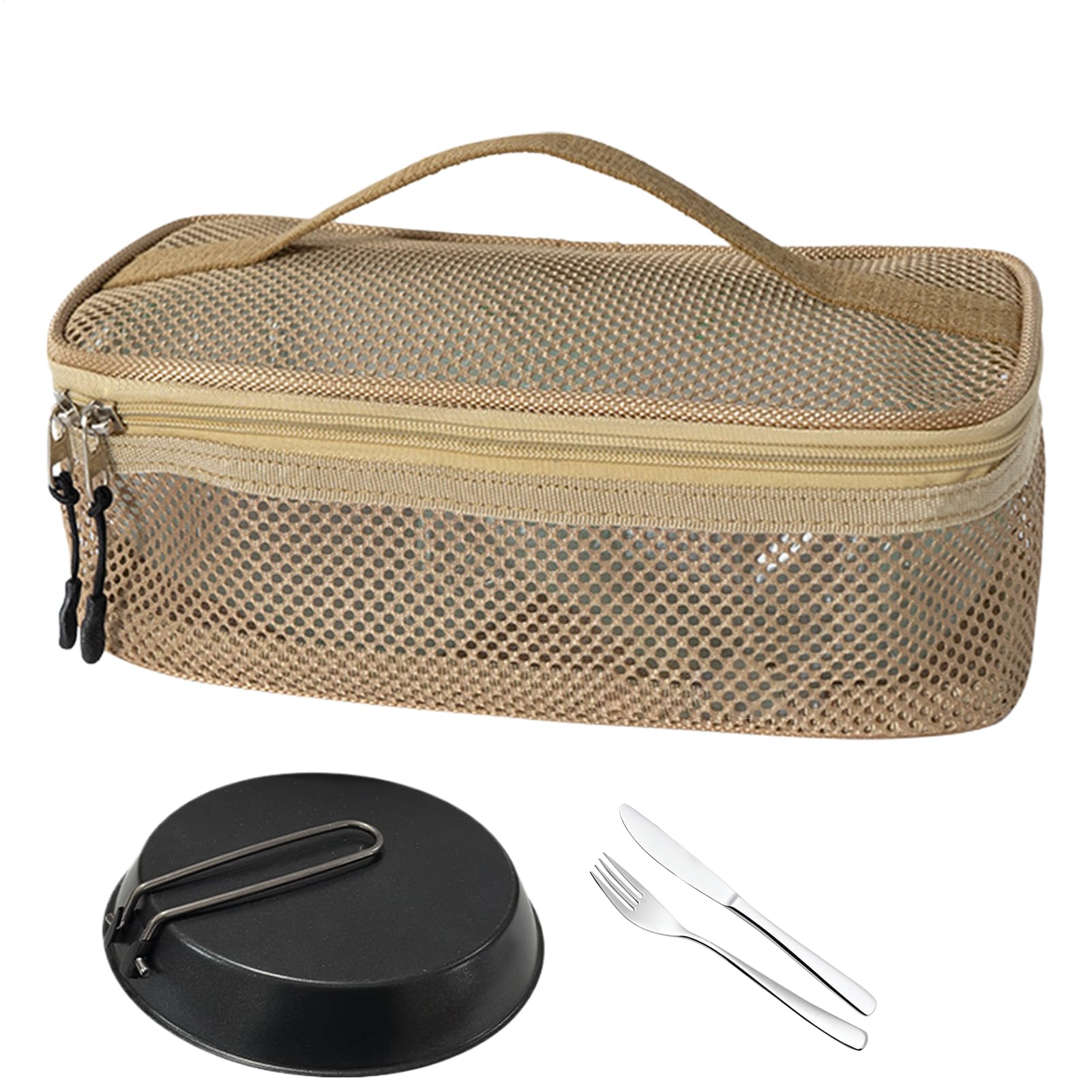 キャンプキッチンオーガナイザー - 携帯キッチン用品ポーチ | 大型メッシュトラベルトイレタリーバッグ バーベキューキャンプ登山ビーチ旅行ロードトリップピクニック用