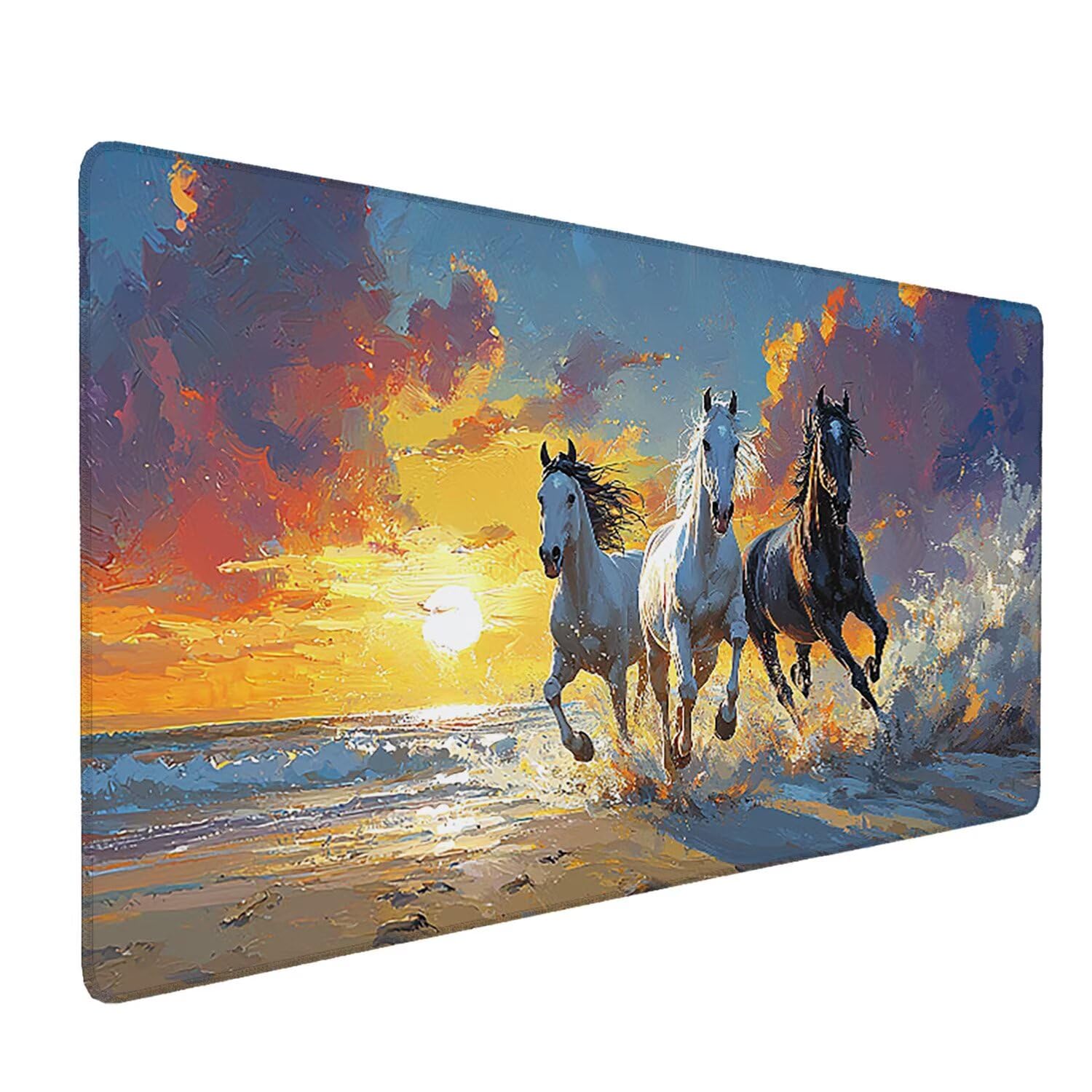 XXL podkładka pod mysz 1200 x 600 mm duża podkładka pod mysz do gier, wodoodporne i antypoślizgowe gumowe podkładki, podkładka pod mysz z wszytymi krawędziami (plaża końska) x-315