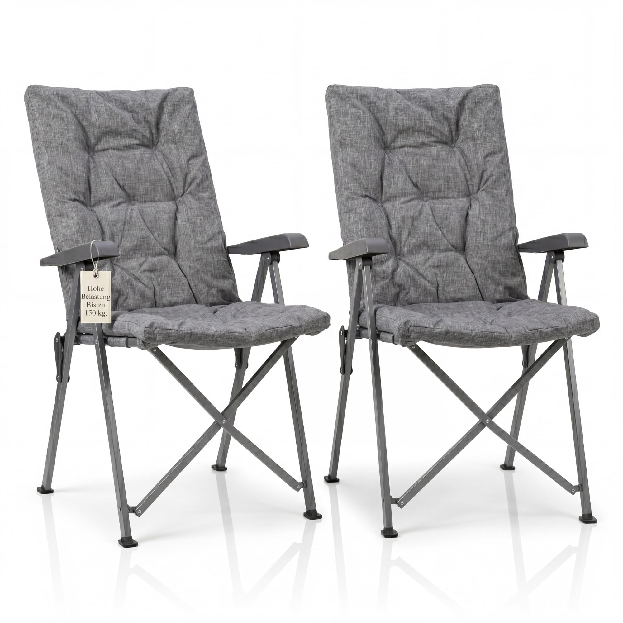 BigDean Lot de 2 chaises de camping pliantes, réglables en 4 positions, jusqu'à 150 kg, rembourrées épaisses, dossier haut, chaise de pêche pour camping, jardin, balcon