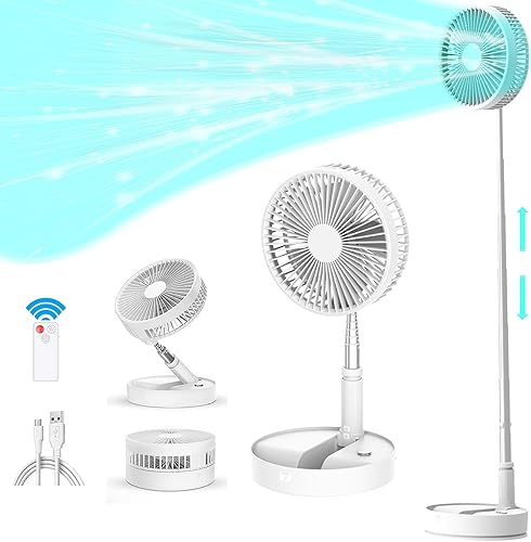 Ventilador oscilante plegable portátil con control remoto, ventilador de pie USB recargable de 7200 mAh, ventilador de mesa silencioso de 8 pulgadas