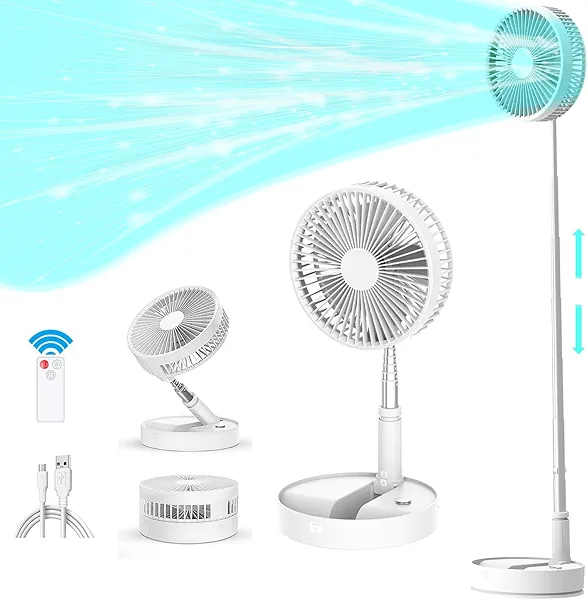 Greheywos Portable Foldable Oscillating Fan with Remote Control, 7200mAh Rechargeable USB Standing Fan, 8'' Quiet Table Fan with 3 Speeds, Timing Function, Suitable for Home Office Camp Travel