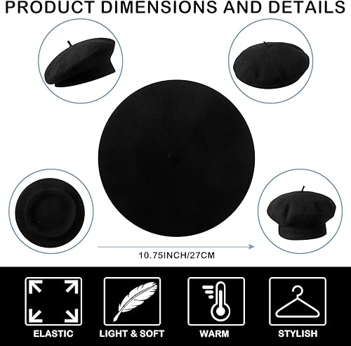 Miniatura 2 de Zhanmai 4 piezas de disfraz de hombre francés de manga corta con cuello de rayas blancas y negras, boina negra para Halloween, Mardi Gras