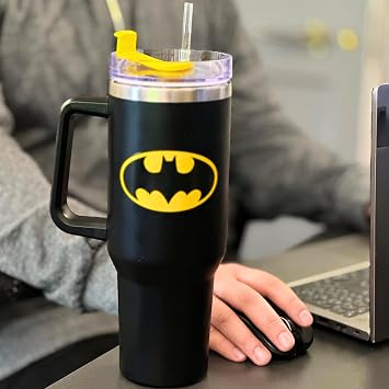Batman 1200ml Insulated Stainless Steel Tumbler + Handle and Straw – Official DC Comics Travel Mug - Double‑Walled Vacuum Flask for Work, School, Gym & More - Cold 17Hrs or Hot 5Hrs
