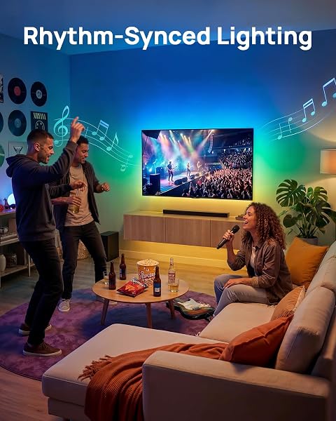 PERLESMITH TV Wall Bracket with LED Lights for 26-70" TVs up to 45kg, Full Motion Dual Arm TV Wall Mount with Swivel Tilt Extend, TV Backlights with Music Sync, Max VESA 400x400mm - 4