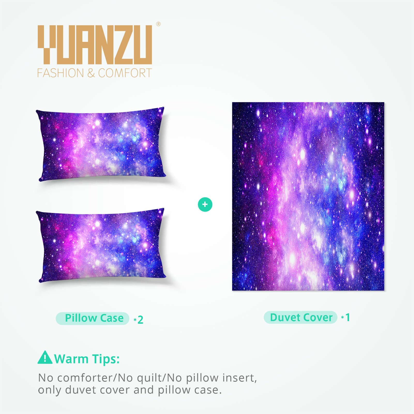 YUANZU Nebula Bedding Set Double for Kids Boys Girls Galaxy Duvet Cover Set 3 Pieces Space Universe Stars Starry Printed Soft Microfiber Quilt Cover with Zipper Closure (200 x 200 cm & 2Pillowcase) - Image 4