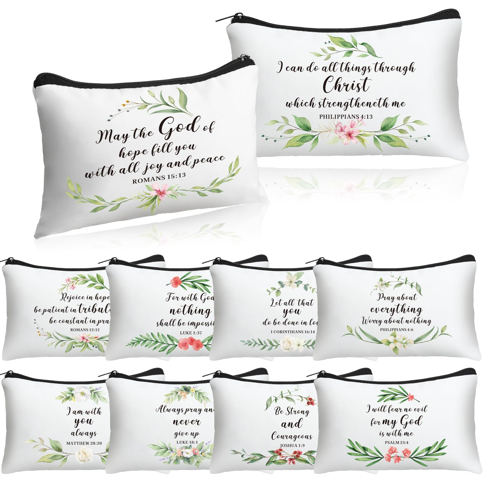 Hillban 10 Pcs Inspirational Makeup Bags for Women Bulk Cosmetic Bags Christian Bible Verse Cosmetic Pouch for Valentine's Day Galentine's Day Gift