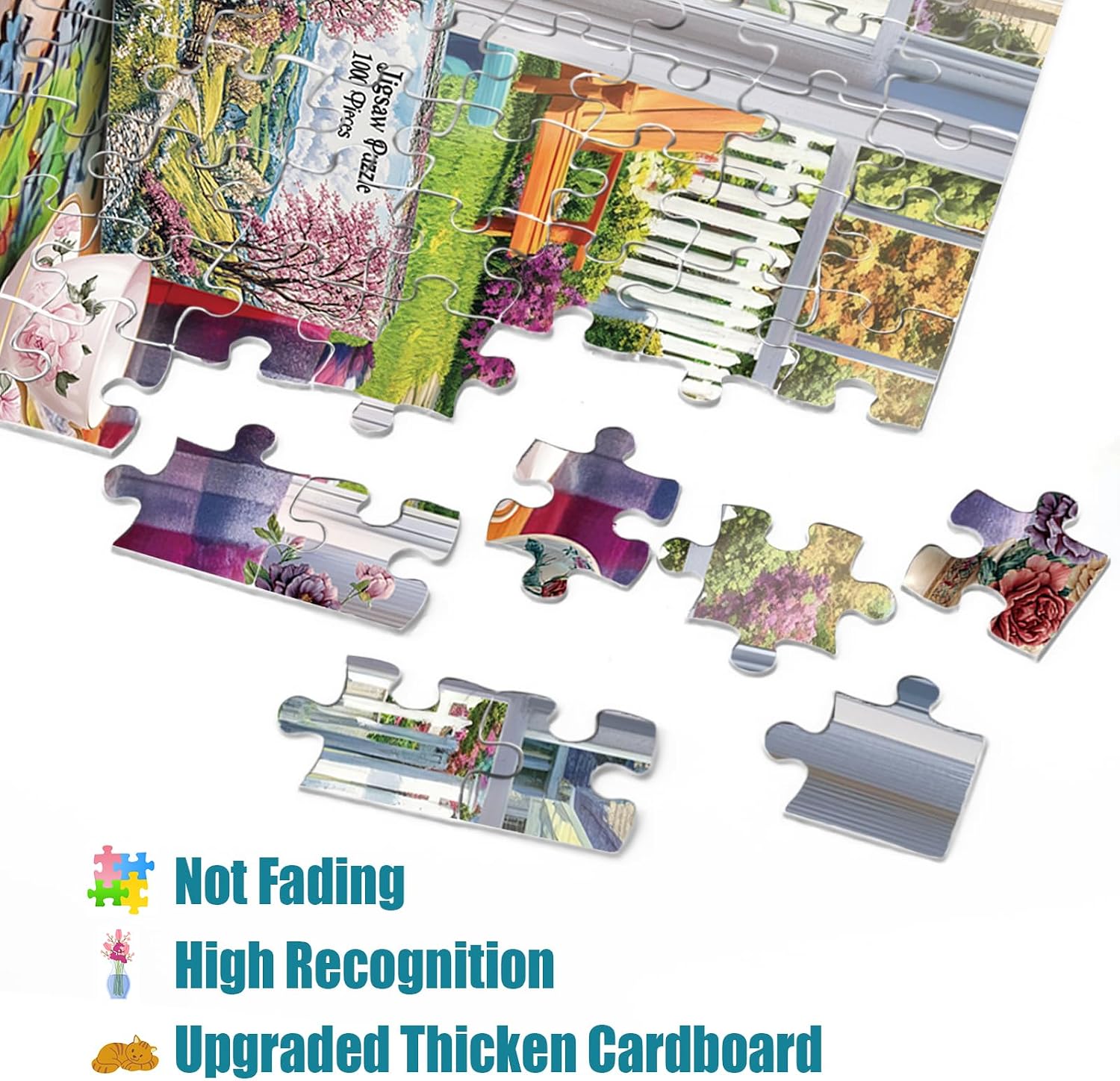 Cozy House Puzzle for Adults 1000 Pieces, Pretty Landscape Jigsaw Puzzle, Cat Kitten Garden Pretty Puzzle