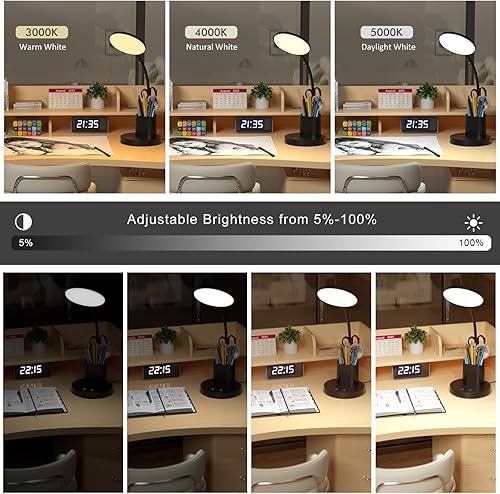 Miniatura 3 de comzler Lámpara de escritorio pequeña, lámparas de escritorio LED con soporte para bolígrafo y teléfono, luz de escritorio negra para oficina en