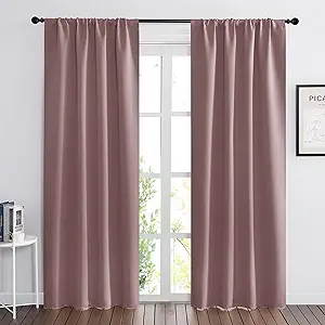 RYB HOME Living Room Curtains Blackout - Light Block Energy Efficiency Small Window Treatment Drapes for Kitchen Dining Patio Sliding Door Farmhouse Decor, W 70 x L 84inch, Dusty Rose, 2 Panels