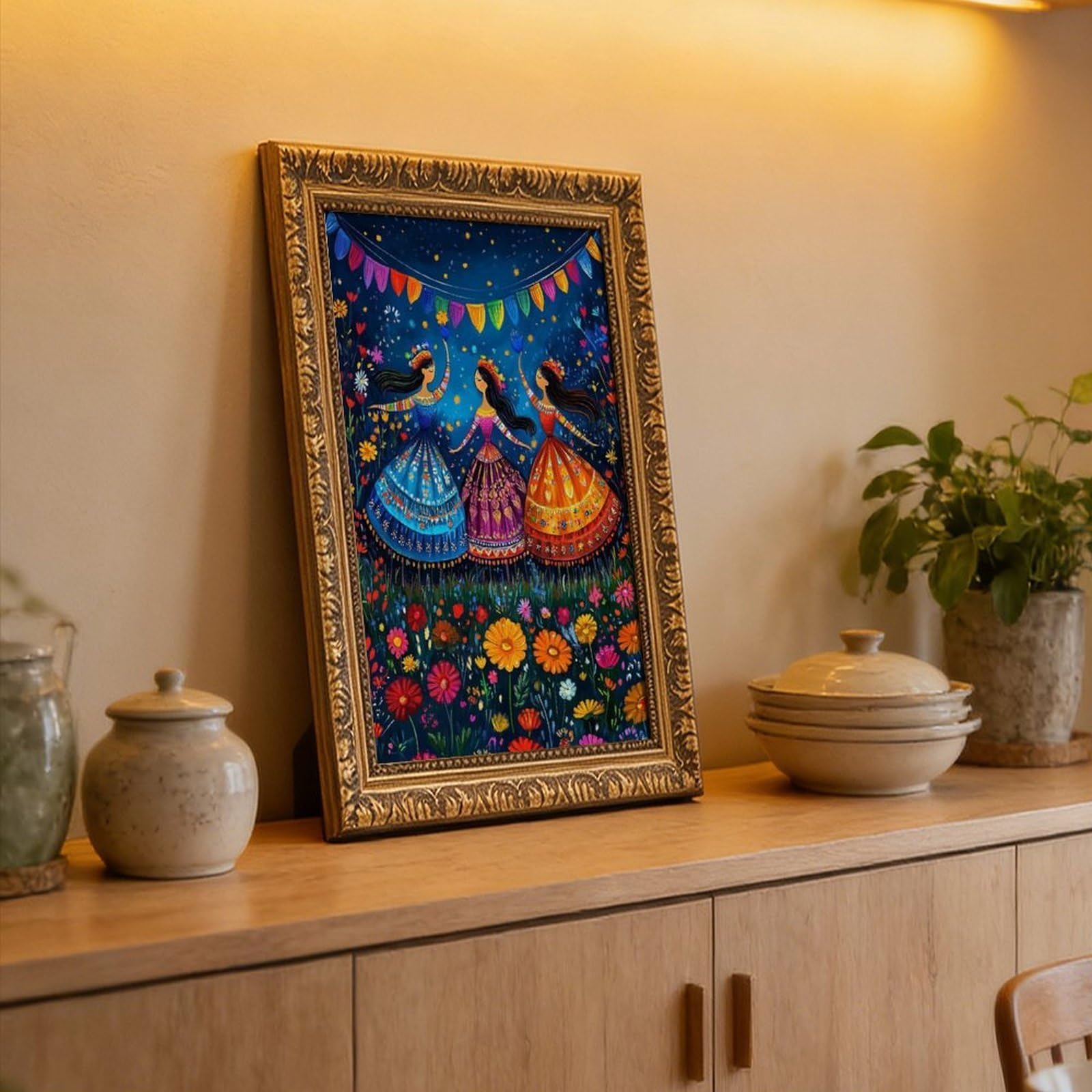 LXWNZE Oaxaca Ravanello Dancers Art_ Noche De Rábanos Festival Poster su tela Decorazione per camera da letto Paesaggio Ufficio Camera Decorazione Regalo 40,6 cm L x 61 cm W