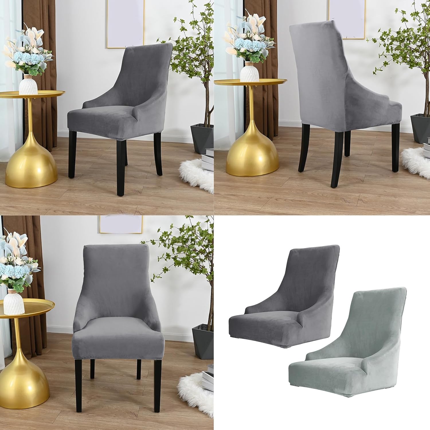 Silver Velvets Stretchy Chair Cover with Washable Polyester Fabric for Most Types Elastics Dining Cover