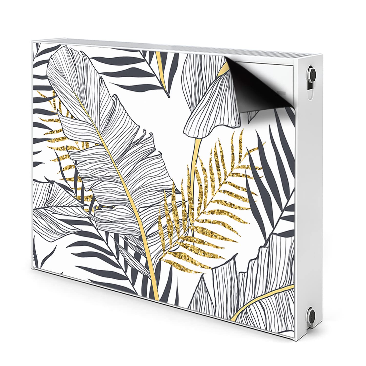 Cache radiateur gris magnétique feuilles de palmier pour un salon moderne et chaleureux