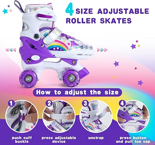 Miniatura 2 de Patines de ruedas para niñas para niños principiantes 4 tamaños ajustables, patines de ruedas iluminados con 8 ruedas para niñas, patines de ruedas