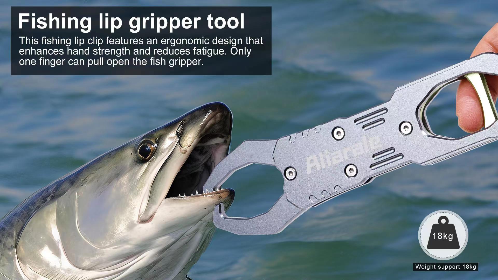 Image of Fish Lip Gripper Fish Scales Professional Fish Holder Aluminium Alloy Material Grabber 40 Pound Fish Lip Grip Tool with Weight Scale and 360 Degree Rotation,Fish Grabber Clip Fish Control Tackle