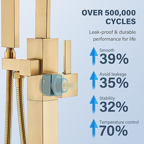 Miniatura 6 de Grifo de bañera de montaje en el suelo, relleno de bañera independiente, acabado cromado, grifo de ducha giratorio de alto flujo con grifos