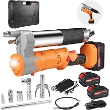 GRUNNING Cordless Electric Grease Gun 12000 PSI Farm Construction Tool | 23000mAh batteries,39.4in hose,90 coupler; 2-in-1 bulk cartridge yellow grease gun