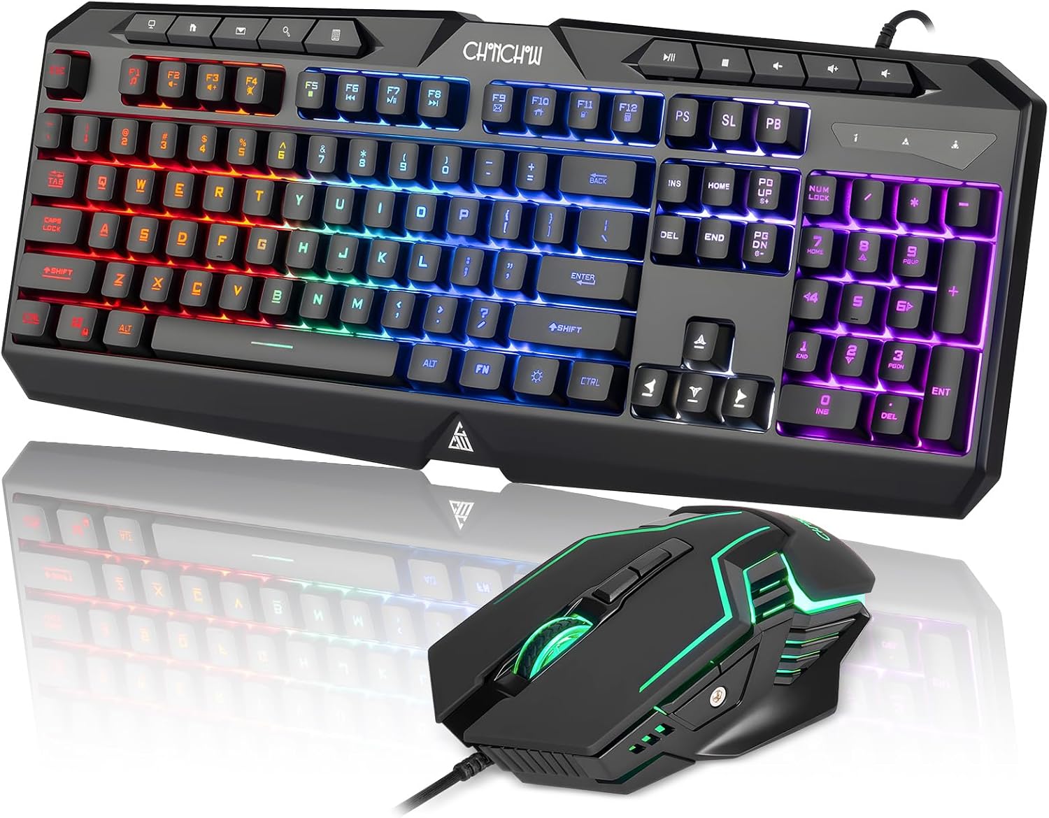 Wired Gaming Keyboard and Mouse Combo with LED Backlit,10 Dedicated Multimedia Keys, 19 Anti-ghosting Keys, Light Up Computer Keyboard, Programmable 7200 DPI RGB Mice with Software for PC Xbox PS5 PS4