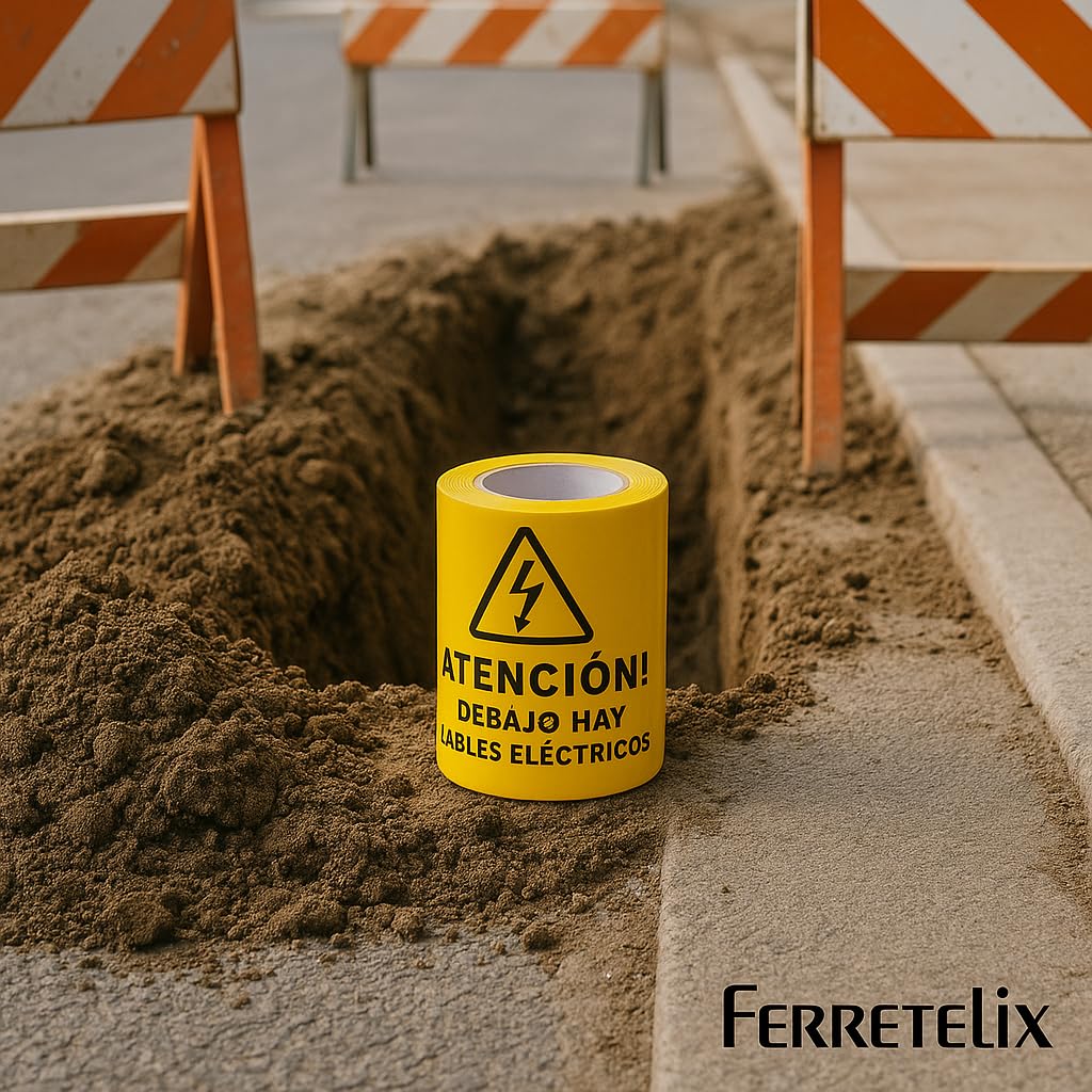 Ferretelix® Rollo cinta señalizacion electrica 15 cms x 200 mts