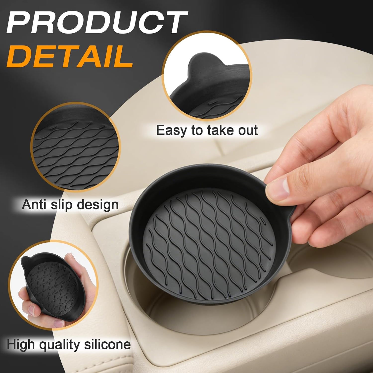 Car Coasters for Cup Holders, Universal Non-Slip Coasters Set of 4 Pack, Black Silicone Car Accessories Interior for Car Truck Cup Holder