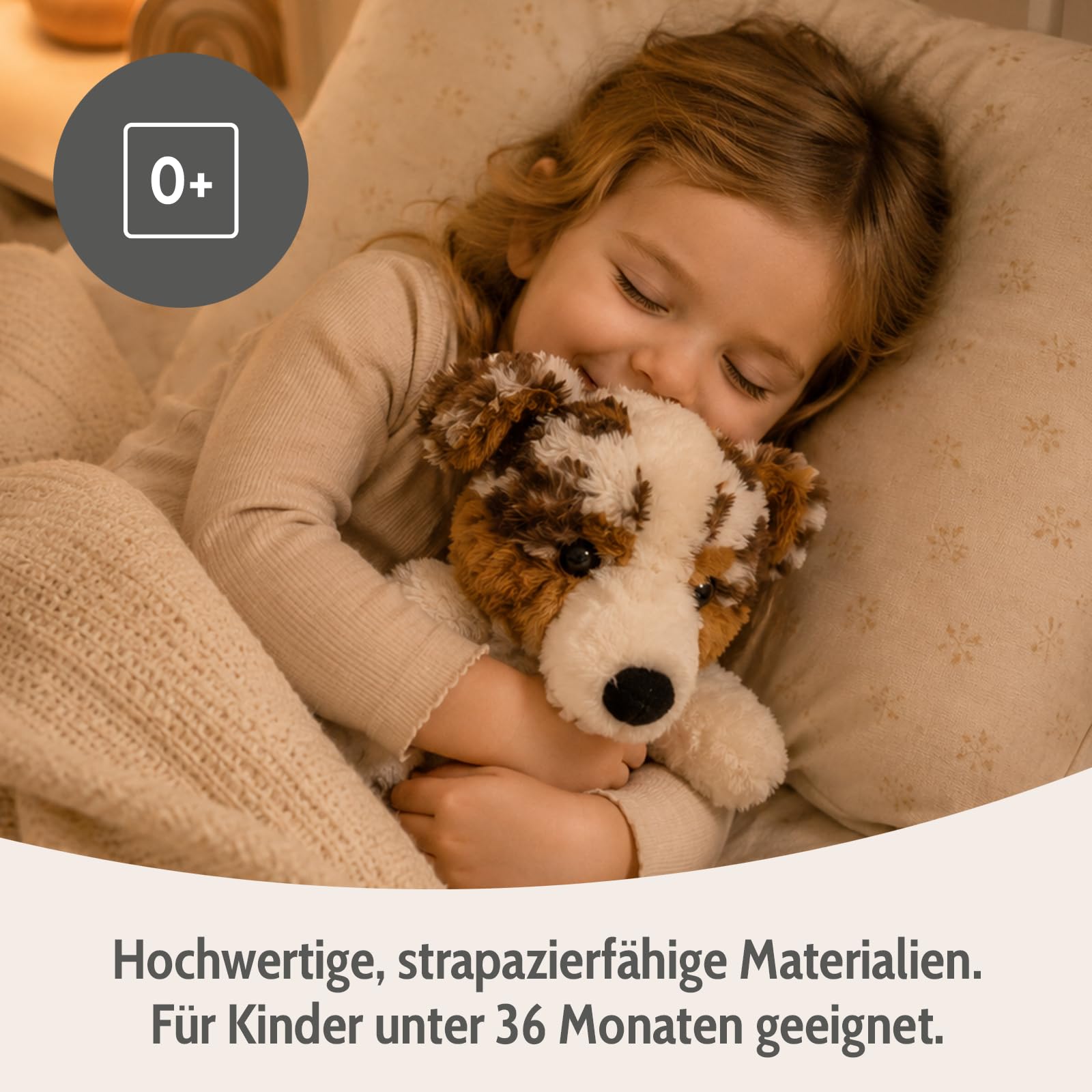 Habibi Plush Wärmekissen/Stofftier f. Kinder und Erwachsene – 2047 Australien Shepherd mit Hirsefüllung, Wärmekuscheltier zum Erwärmen in der Mikrowelle/Backofen, ideal auch für Babys