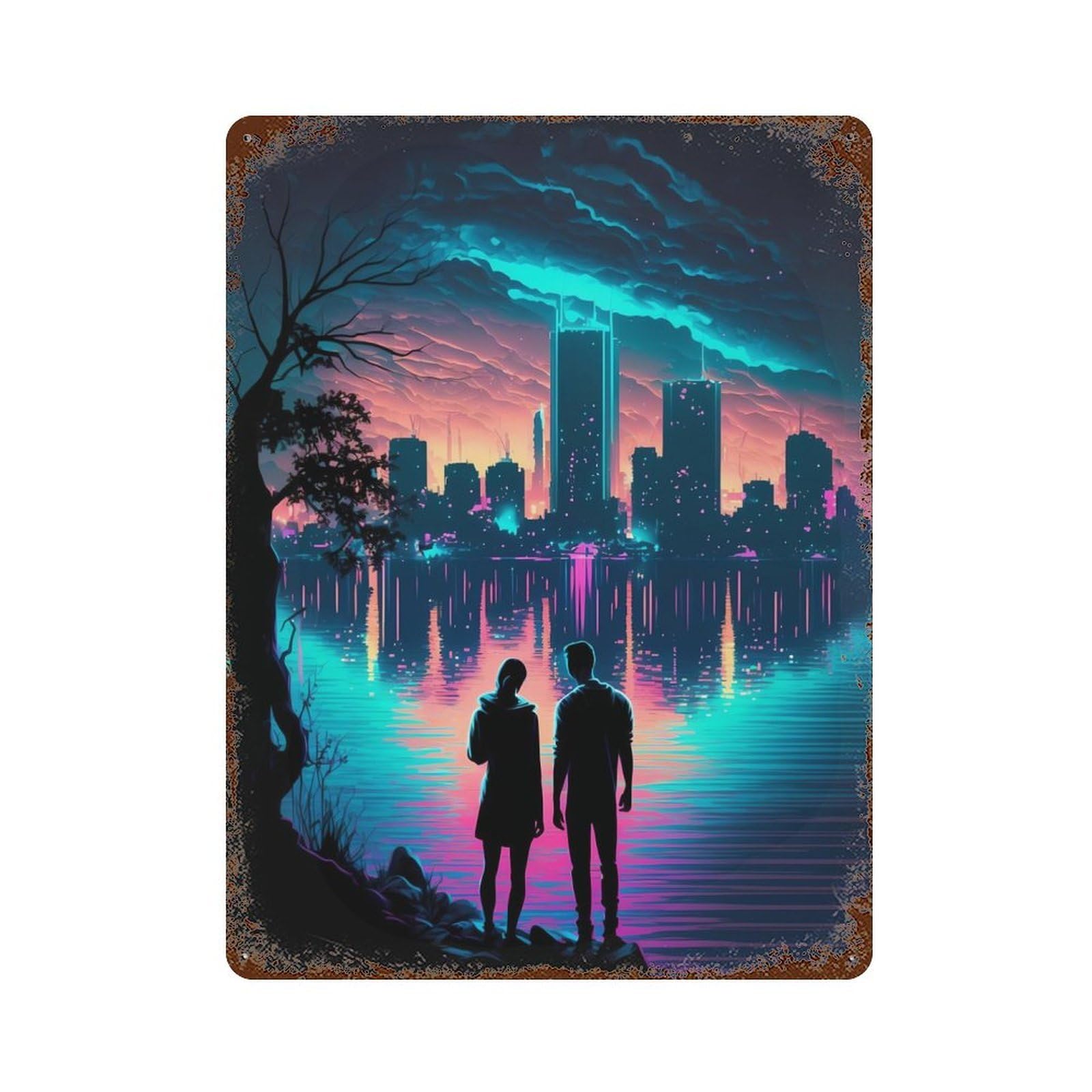 Garage Style Dreamscape Romance Fantasy Rust Effect Tin Sign 15.7"x11.8", Industrial Home Decor for Bar And Workshop
