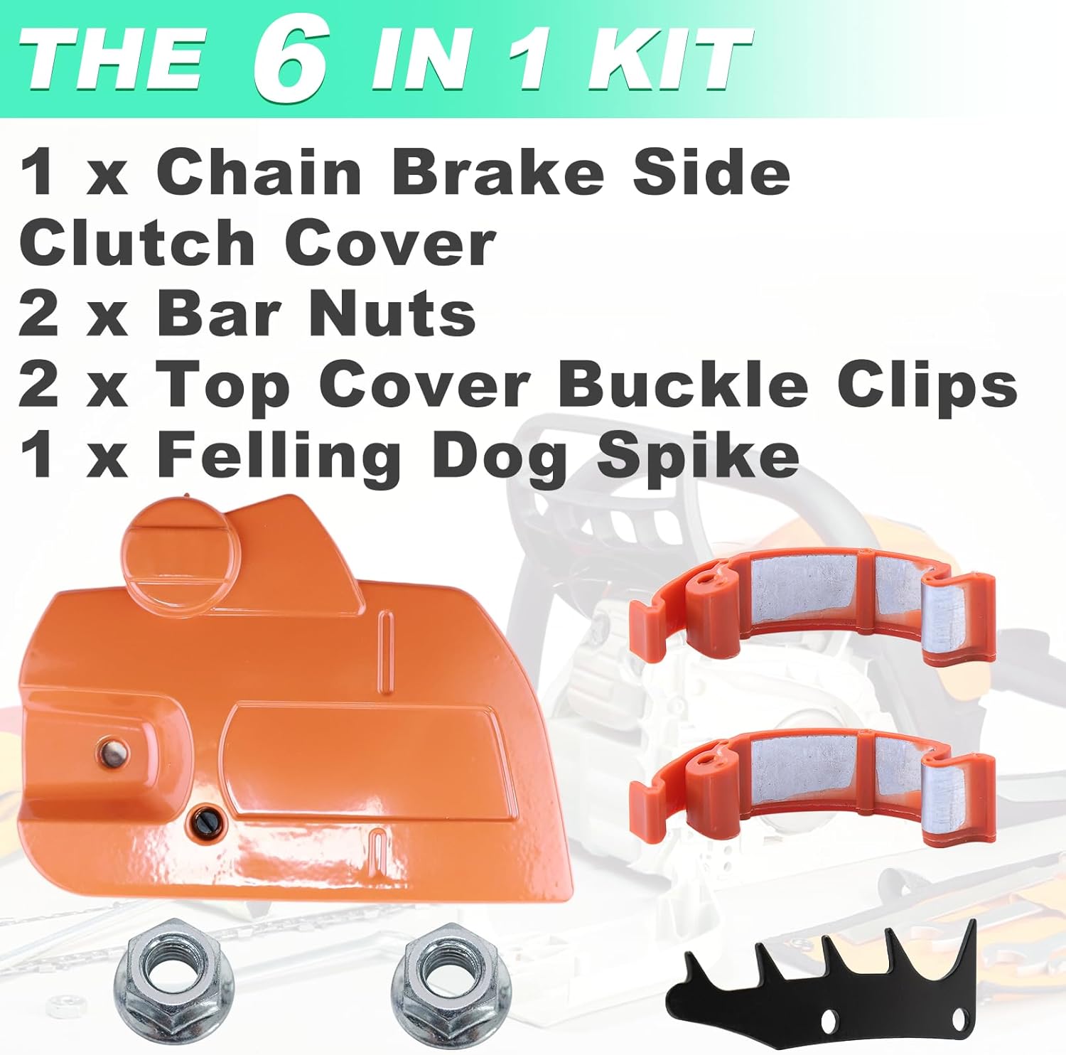 Chainsaw Brake Clutch Cover for Husqvarna 445 445E 450 450 Rancher Chainsaw, 445 Chain Brake Side Clutch Cover with Felling Dog Spike Bar Nut Top Cover Buckle Clips Parts 536329403 503894701