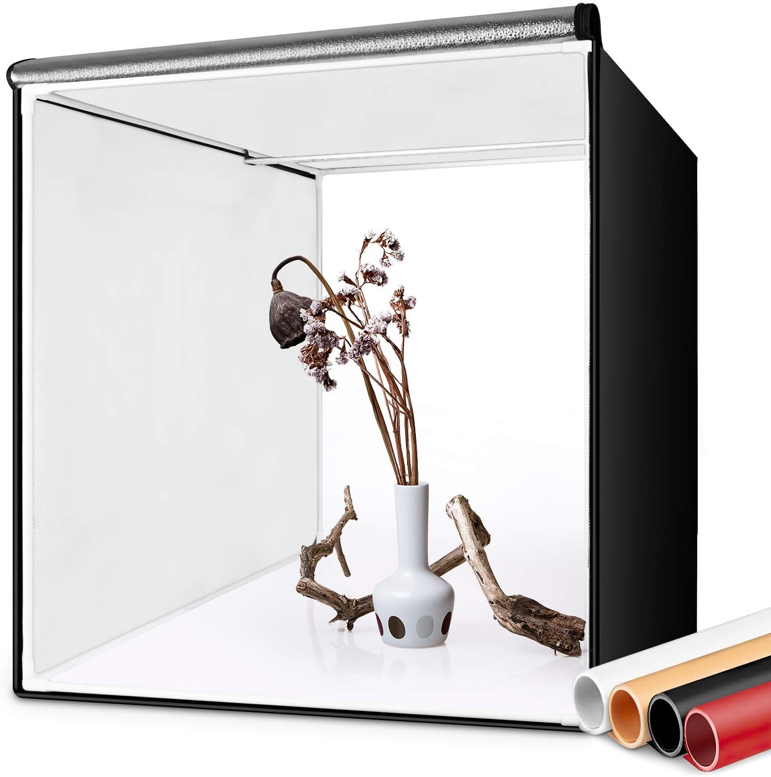 FOSITAN Portable Light Tent 24"x24"/60x60cm Professional Photography Photo Studio Box with 2X 63pcs LED Lighting, Portable Bag and 3 Color Backdrops (Black/White/Orange/Red)