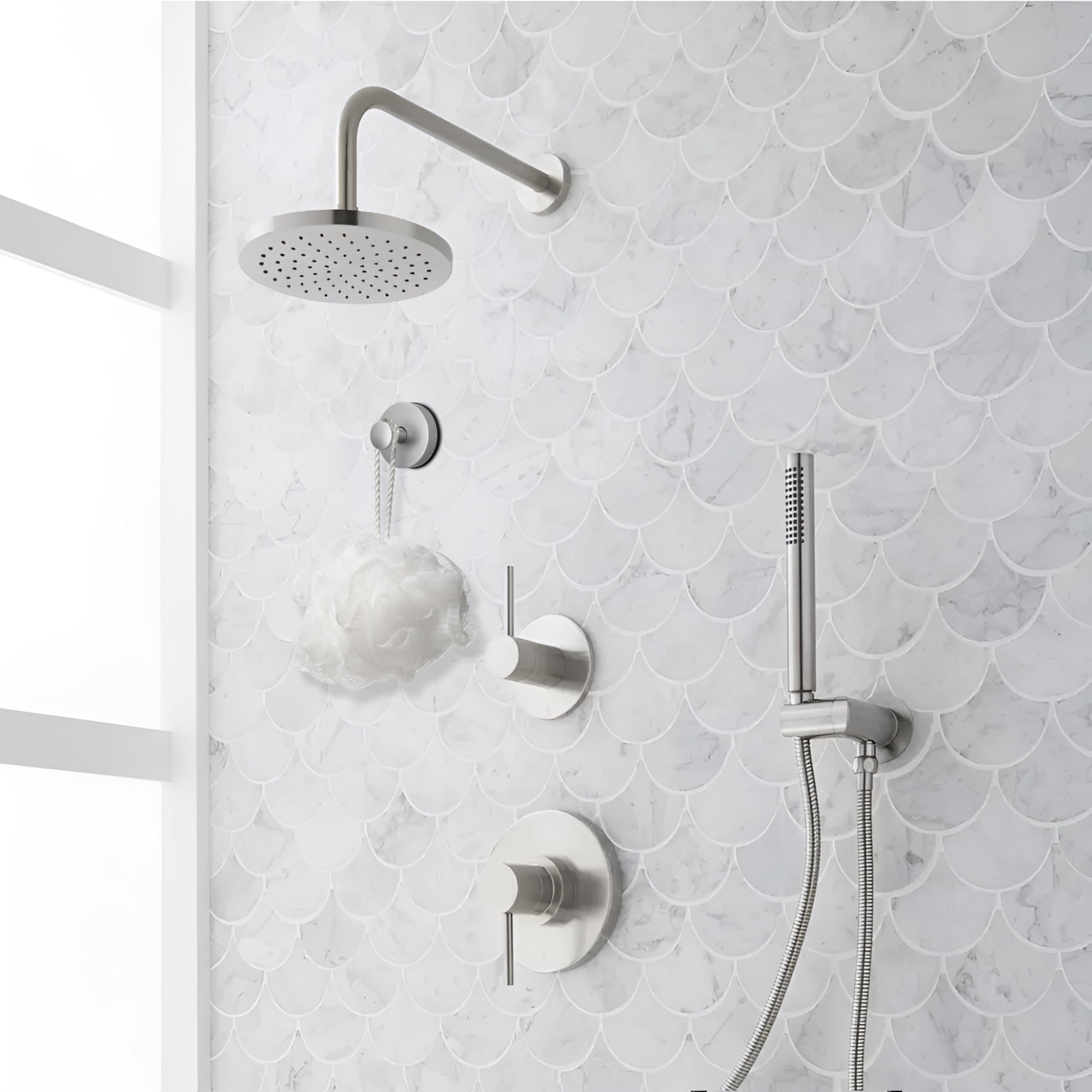 Suction Cup Hooks 2-Pack - Heavy Duty 15lb Capacity For Showers & Glass Doors (Brushed Silver)