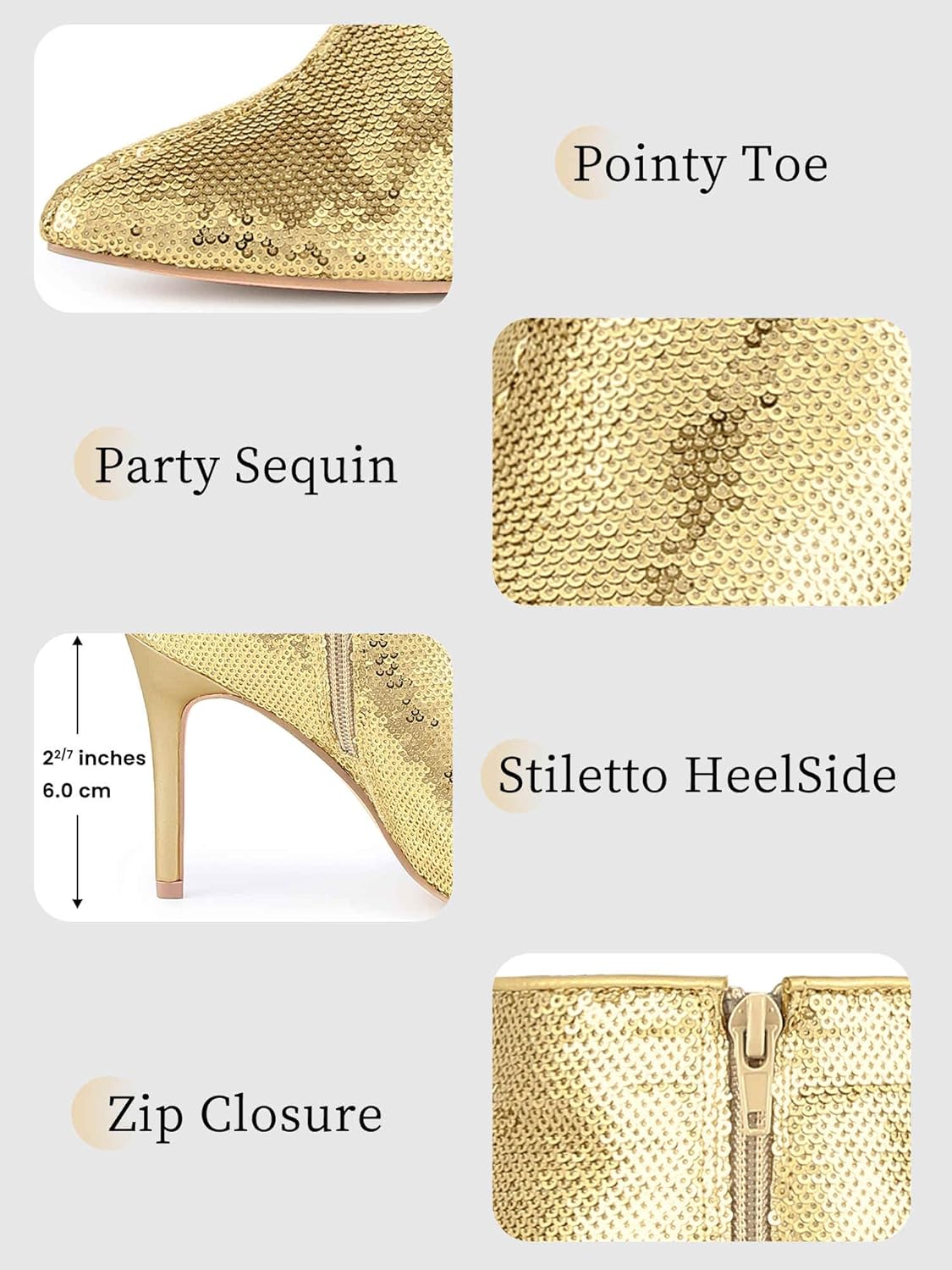 Perphy Party Sequin Pointed Toe Dressy Stiletto Heel Ankle Boots for Women