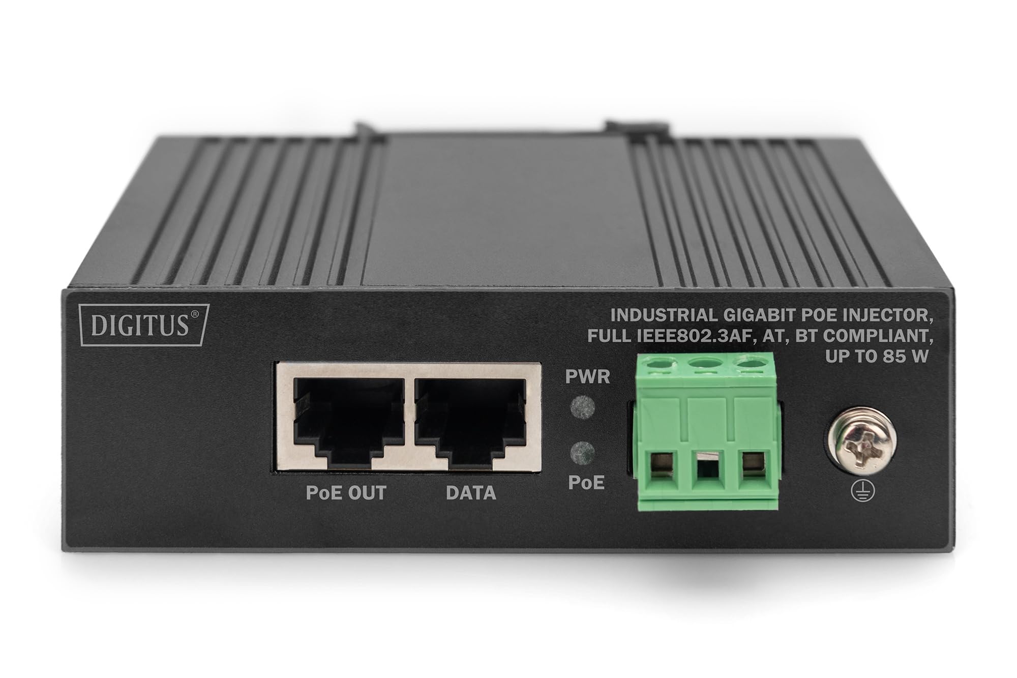 DIGITUS Injecteur Industriel Gigabit Ethernet PoE - 85W - 10/100/1000 Mbps - portée 100m - Montage sur Rail DIN - Noir