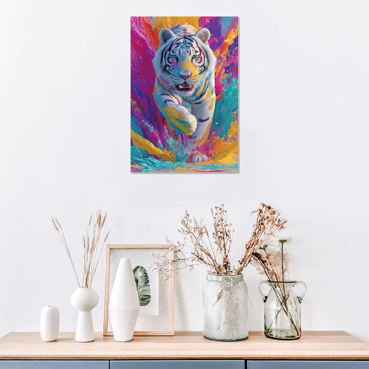 Great Jigsaw Puzzles for Adults 300 Pieces Colorful Paint Splattered Tiger Puzzles for Adults Toys Gift Family Decoration Kids Puzzle