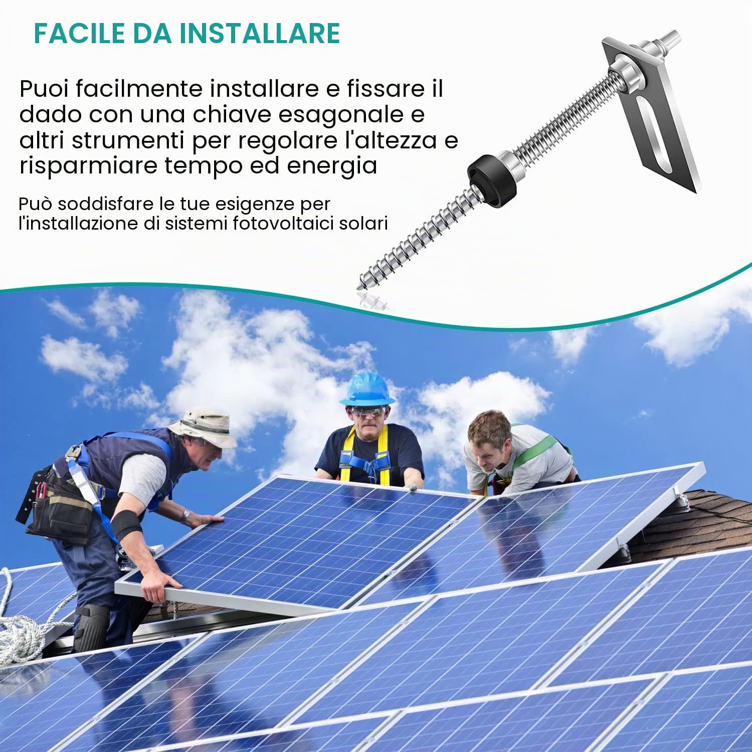 16 Pezzi Viti M10 x 200 mm, Vite in Acciaio Inox, Regolabili In Altezza, con 16 Pezzi 8,2 x 3 cm Guarnizione, per Fissaggio Solare Fotovoltaico, per Tetti Con I Coppi