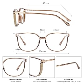 GUDVUE Blue Light Glasses For Woman, Computer Reading/Gaming/Phones Glasses, Anti Glare/UV400/Eye Strain, Cat Eye, Champagne