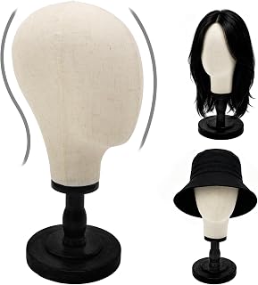 Wig Head Stand with Wood Base,Canvas Mannequin Head Wig Stand for Styling | 22in Detachable Wood Stand for Hats,Caps,Headdress,Wig Making, Hair Styling,Headband Display,Black