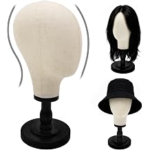 Wig Head Stand with Wood Base,Canvas Mannequin Head Wig Stand for Styling | 22in Detachable Wood Stand for Hats,Caps,Headdress,Wig Making, Hair Styling,Headband Display, Black