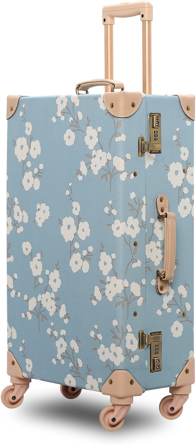Unitravel Hardside Travel Luggage Vintage Floral Suitcase Stripe Spinner Wheels