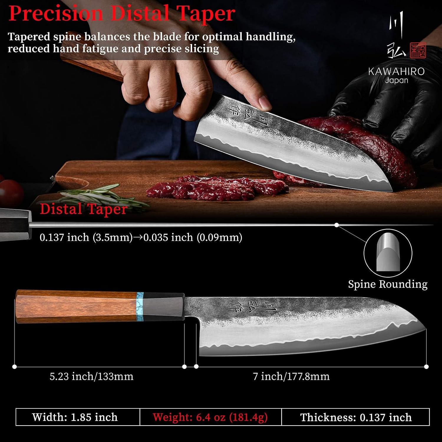 KAWAHIRO Japanese Knife, 7" Hand Forged VG10 Santoku Chef Knife with Octagonal... photo 3