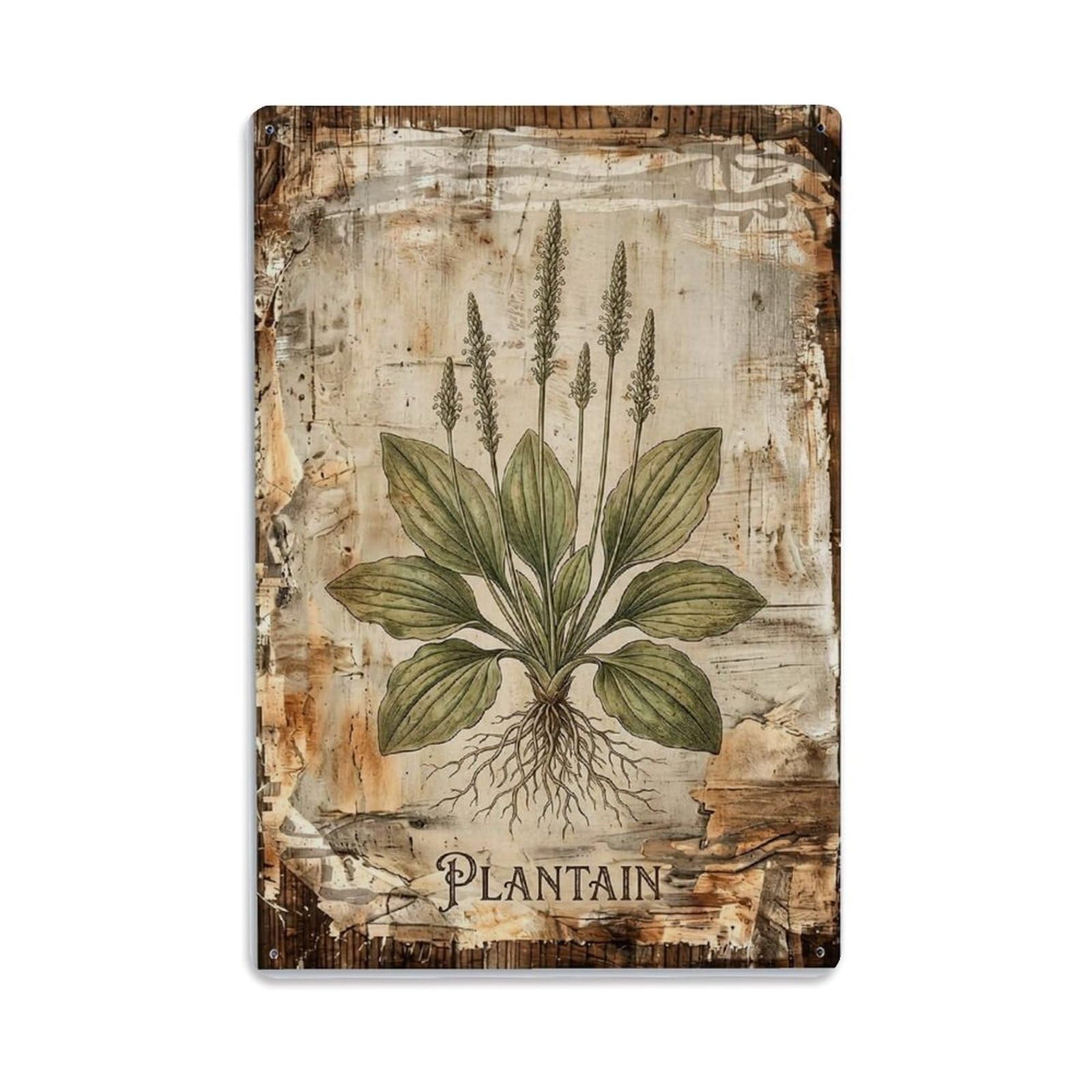Plantain Wild Herb Vintage Metal Tin Sign Plaque Wall Decor for Cafe, Club, Garden Metal Poster 8x12Inch