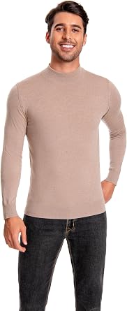 Mens 100% Extrafine Merino Wool Long Sleeve Mock Neck Pullover
