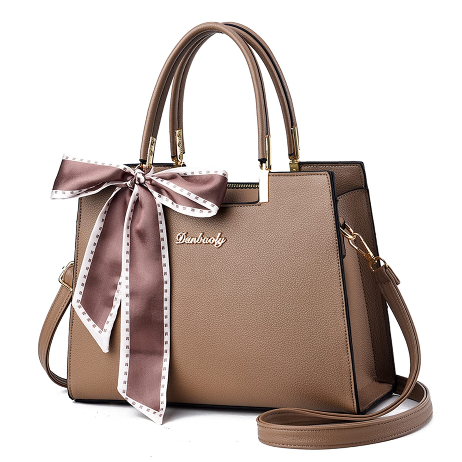 FANDARE Elegante Bolso de Mano para Mujer Bolso Bandolera PU Cuero Bolsos de Hombro Gran Capacidad Bolsos Cruzados para Viajes Compras Trabajo Citas Caqui