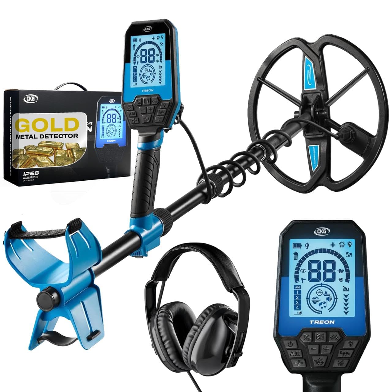 Treon Professional Metal Detector for Adults, Fully Waterproof, 11" DD Coil, High Frequency 18.75 kHz Gold Metal Detector with Treasure, Prospecting, All Metal, Pinpointer Modes