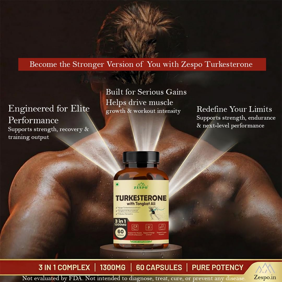 Zespo Turkesterone Supplement 60 Capsules 1300 Mg Enhanced with Tongkat Ali & Tribulus Terrestris 1