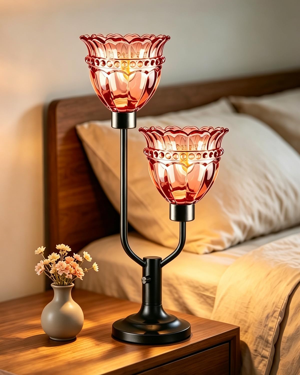 Mid Century Modern Table Lamp Red Glass Vintage Lamp Gift Dimmable