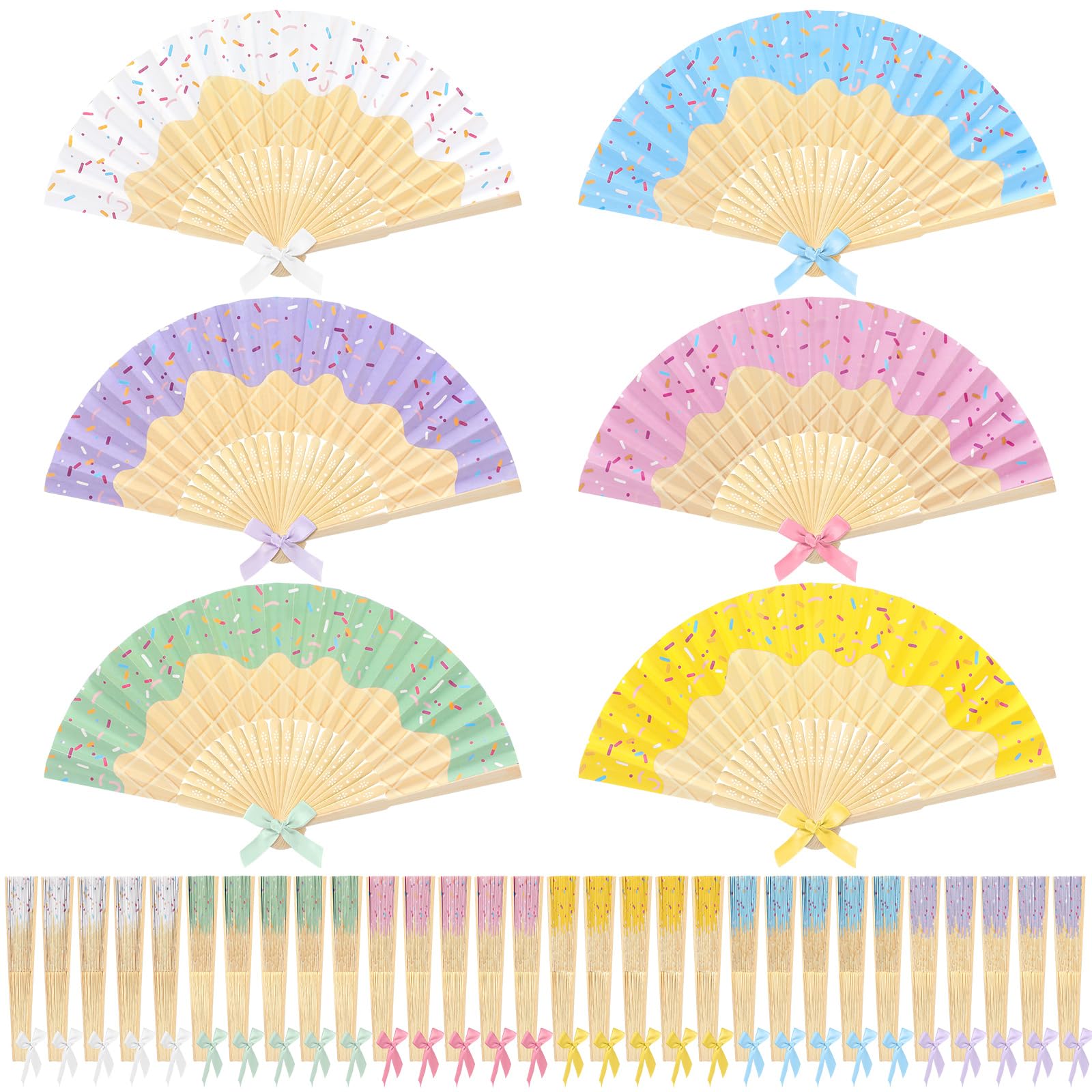 Roowest 36 Pcs Ice Cream Folding Hand Fans Bulk, Pastel Party Decorations | Ice Cream Party Decorations, Cute Fans, Pastel Hand Fan, Baby Shower, Wedding, Summer Party, Bamboo Handle, Dessert