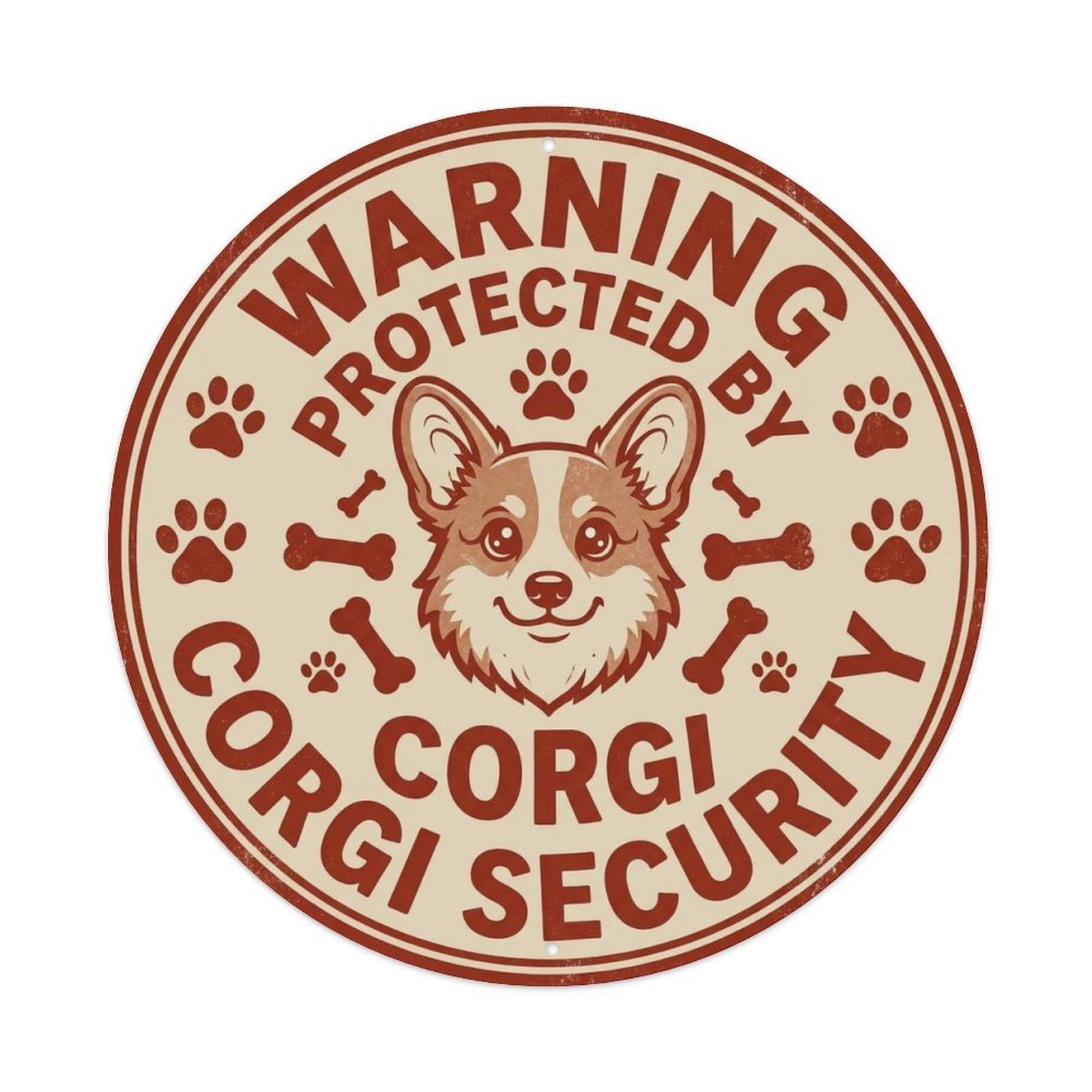 Corgi Protected Security Front Face Stamp Metal Tin Sign