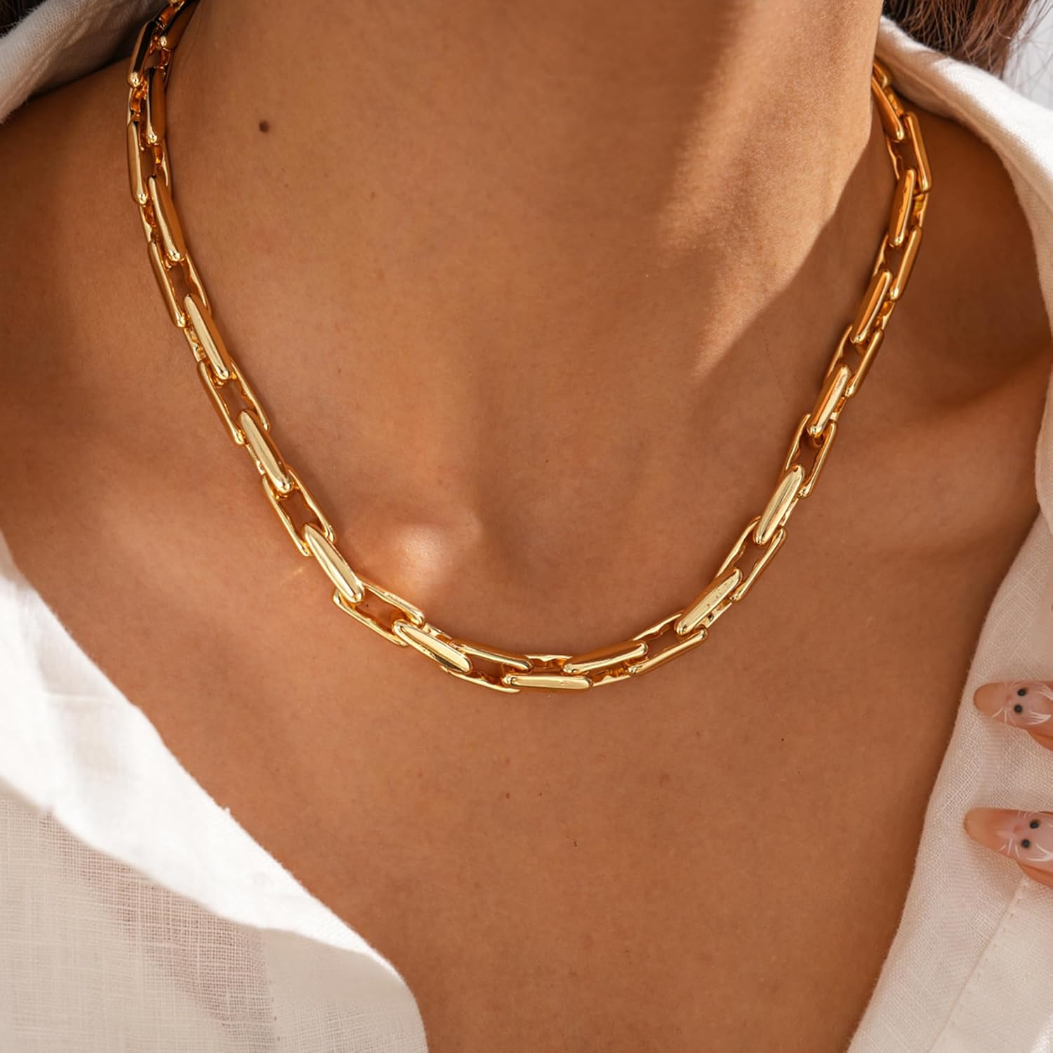 Necklaces for Women 14K Gold Plated Trendy Chunky Chain Choker Jewelry - Image 3