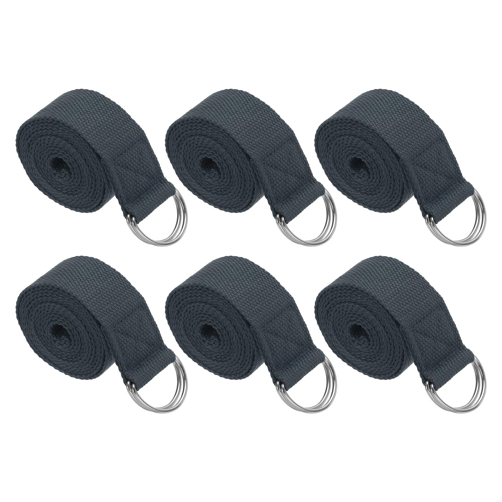 PATIKIL Yoga Strap for Stretching 6 Feet, 6Pcs Cotton Yoga Belt with Adjustable Metal D-Ring Buckle Stretch Bands for Fitness Pilates, Dark Grey