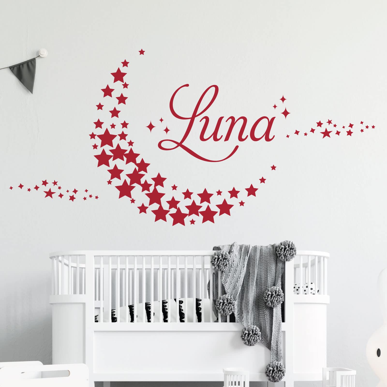 Personalised Name - Moon Made of Stars - Nursery Vinyl Wall Decal Sticker [Medium] [Cherry]
