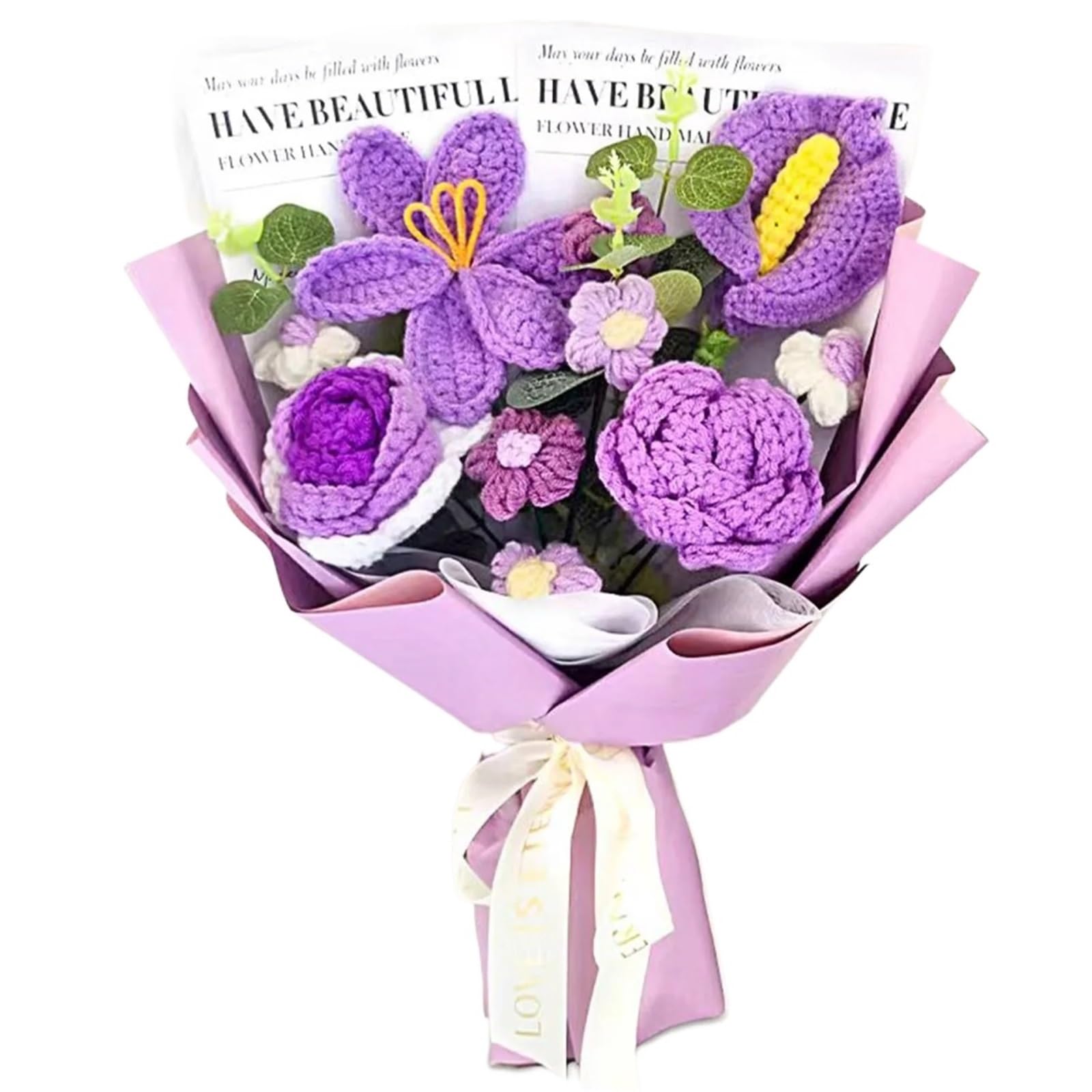 FCfpxwtz Artificial Crochet Flower, Handmade Crochet Tulip Bouquet Multicolor Mother's Day,Valentine's,Anniversary,Birthday(Purple)